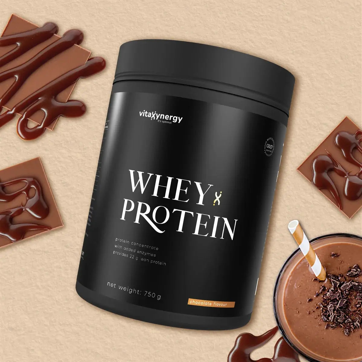 Whey Protein Powder Chocolate – 750g, 22g Protein, Sugar-Free