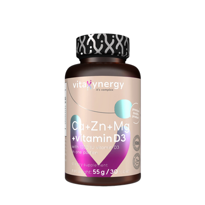 Ca+Zn+Mg+Vitamin D3 – Calcium, Zinc, Magnesium & D3 for Bone Health, 30 Tablets