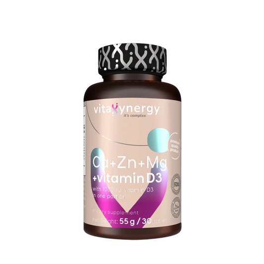 Ca+Zn+Mg+Vitamin D3 – Calcium, Zinc, Magnesium & D3 for Bone Health, 30 Tablets