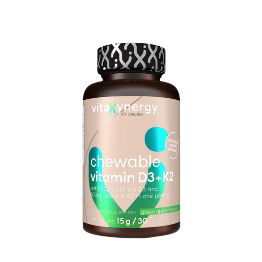 Chewable Vitamin D3+K2 – Bone, Heart & Immune Health, Green Apple, 30 Tablets