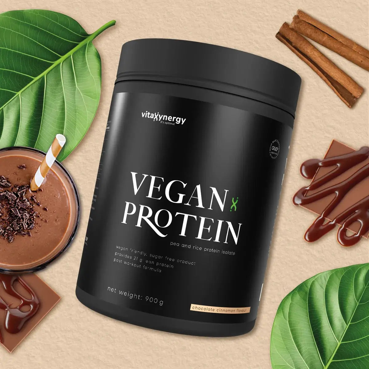 Vegan Protein Powder Chocolate Cinnamon – 900g, 21g Protein