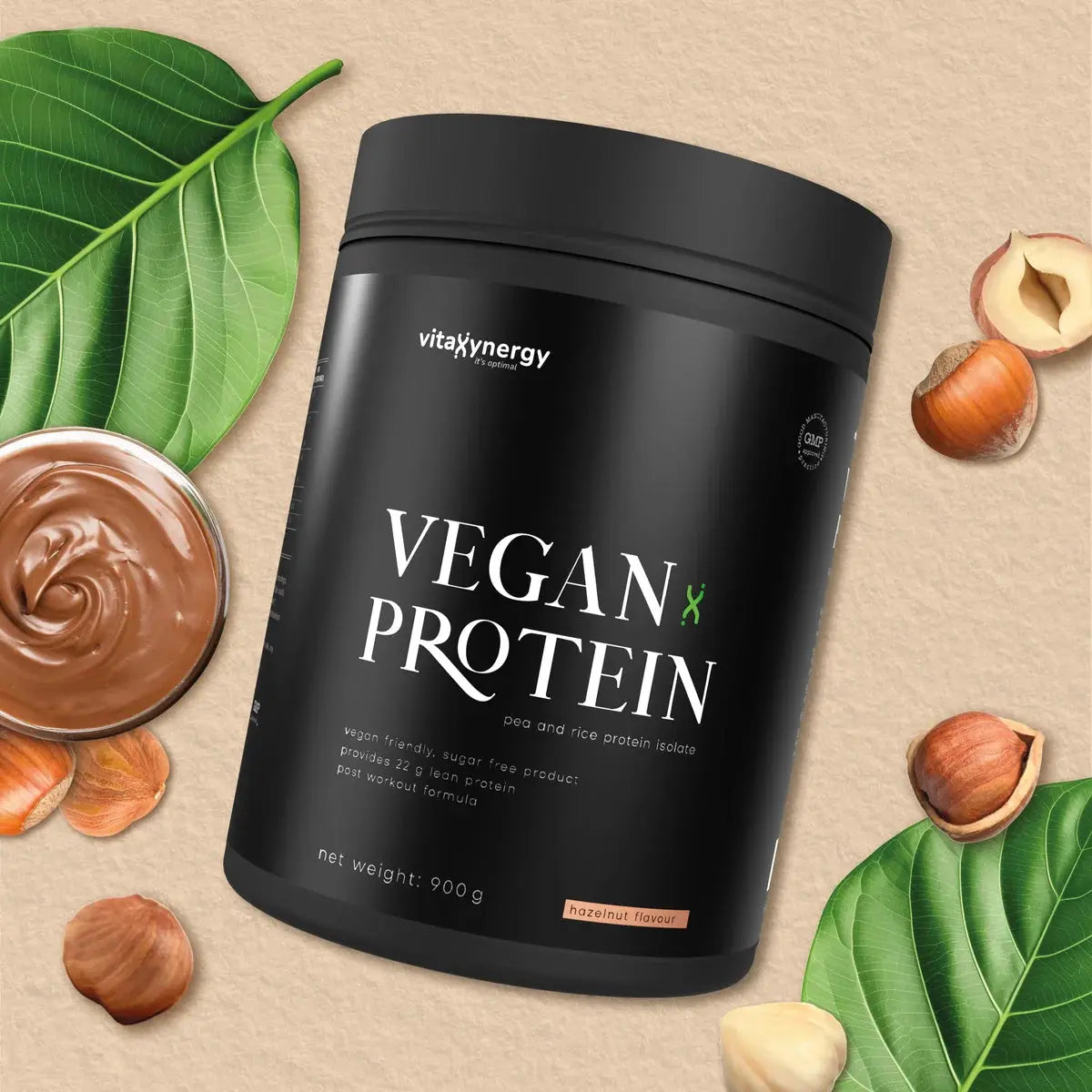 Vegan Protein Powder Hazelnut – 900g, 22g Protein, Low Carb