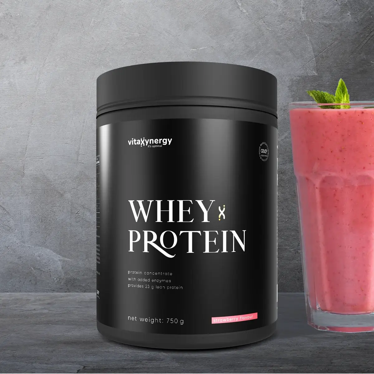 Whey Protein Powder Strawberry – 750g, 23g Protein, Sugar-Free