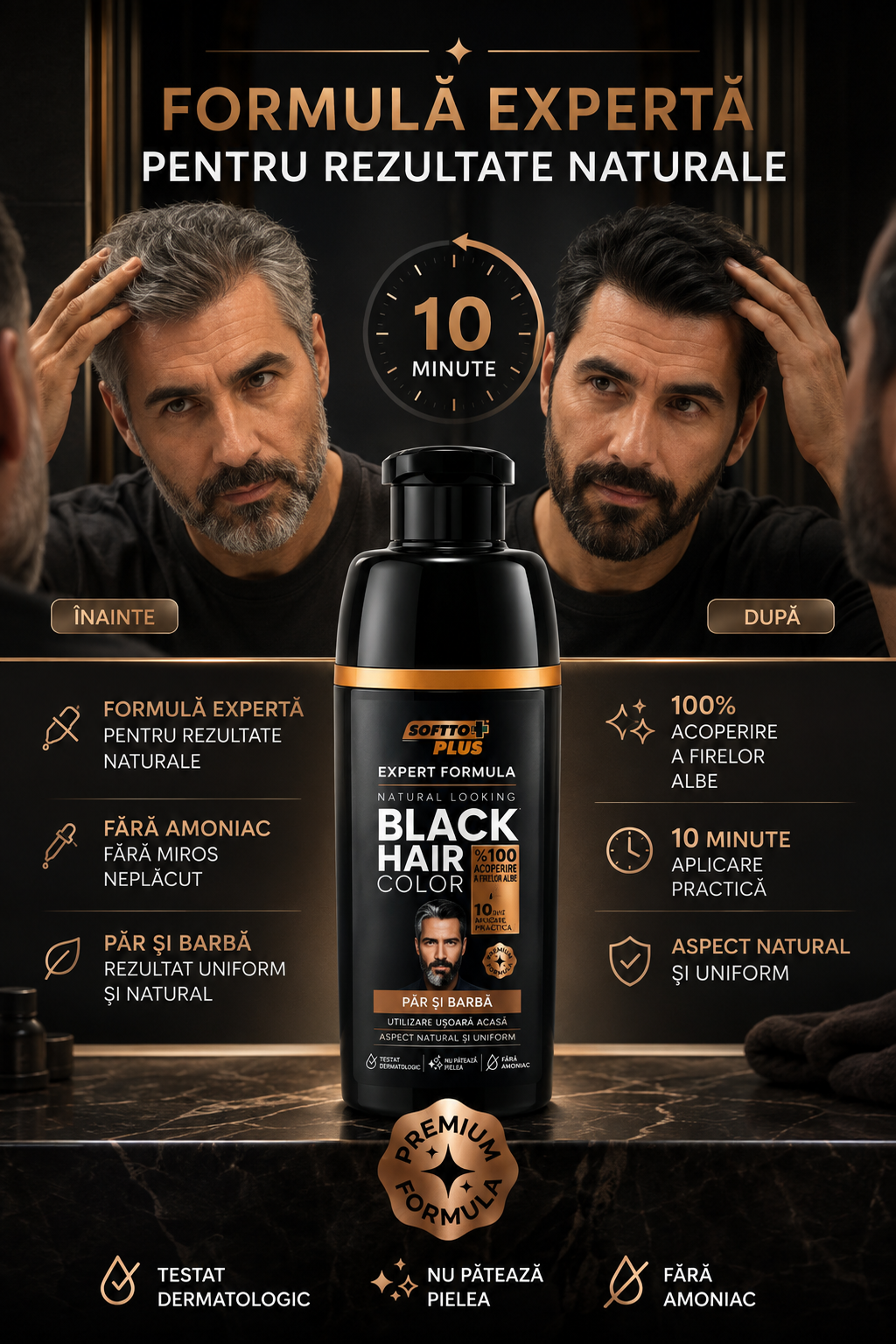 Expert Men Black Hair Color – Negru Natural în 10 Minute pentru Păr și Barbă, 400 ml