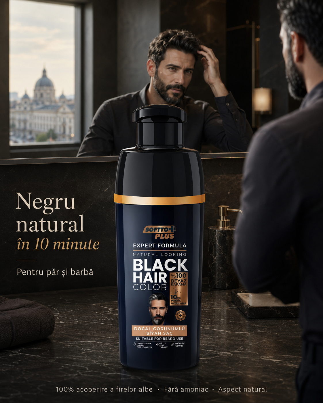 Expert Men Black Hair Color – Negru Natural în 10 Minute pentru Păr și Barbă, 400 ml