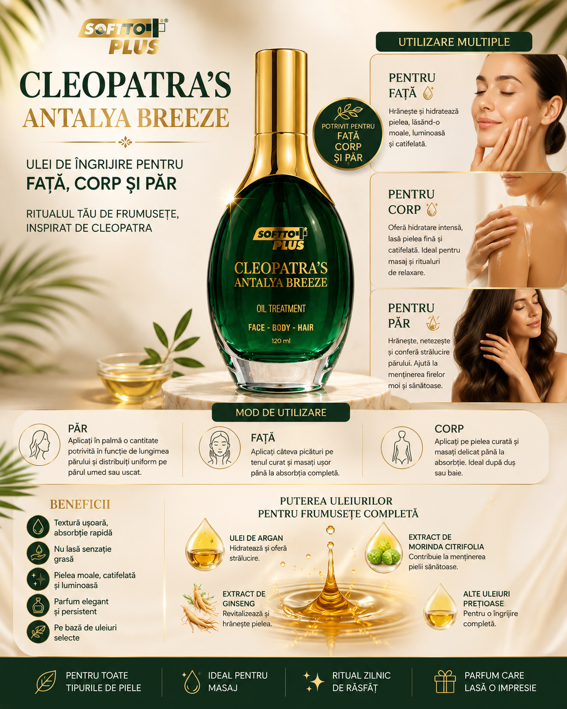 Cleopatra’s Antalya Breeze – Ulei de Îngrijire pentru Față, Corp și Păr, 120 ml