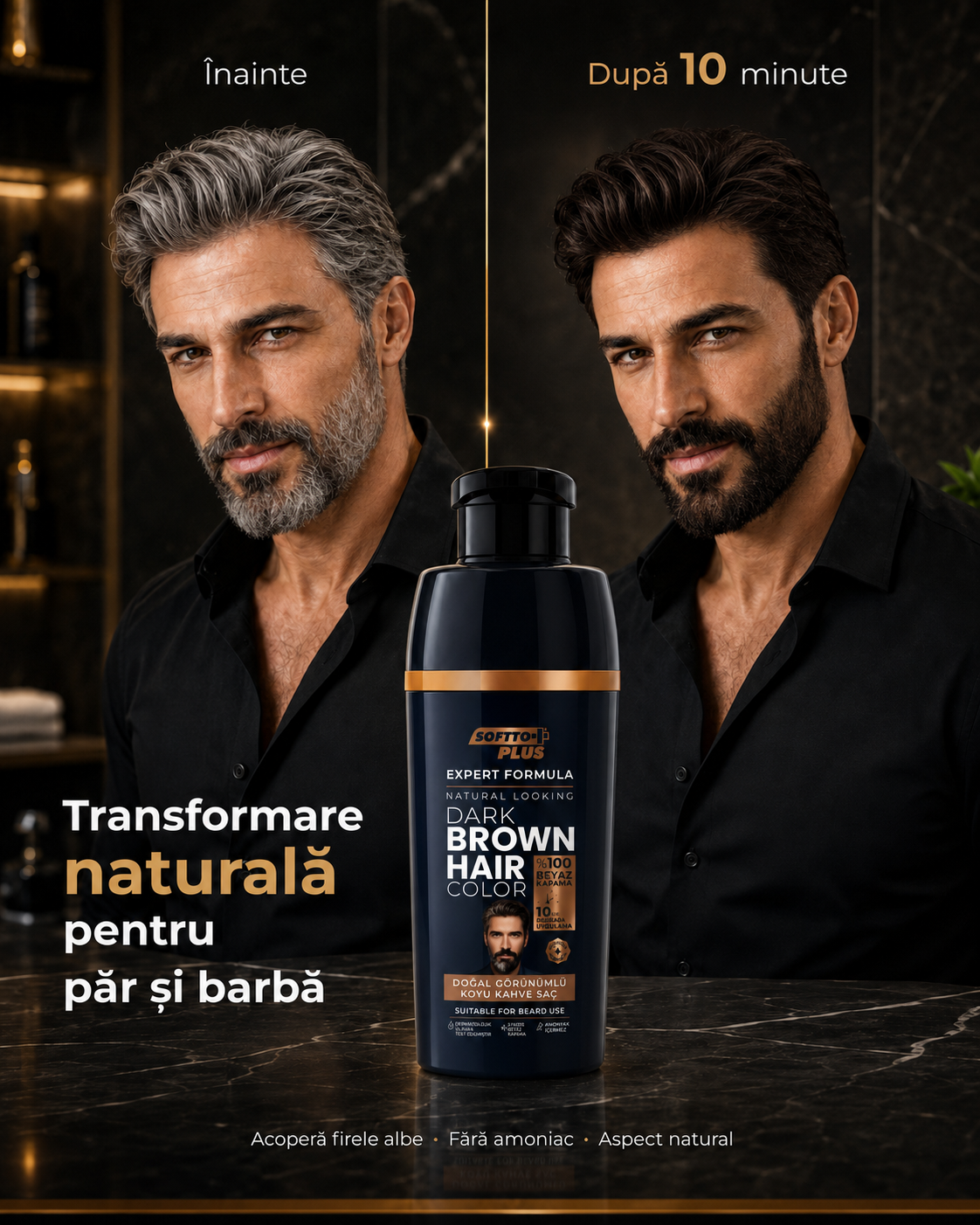 Expert Men Dark Brown Hair Color – Castaniu Închis în 10 Minute pentru Păr și Barbă