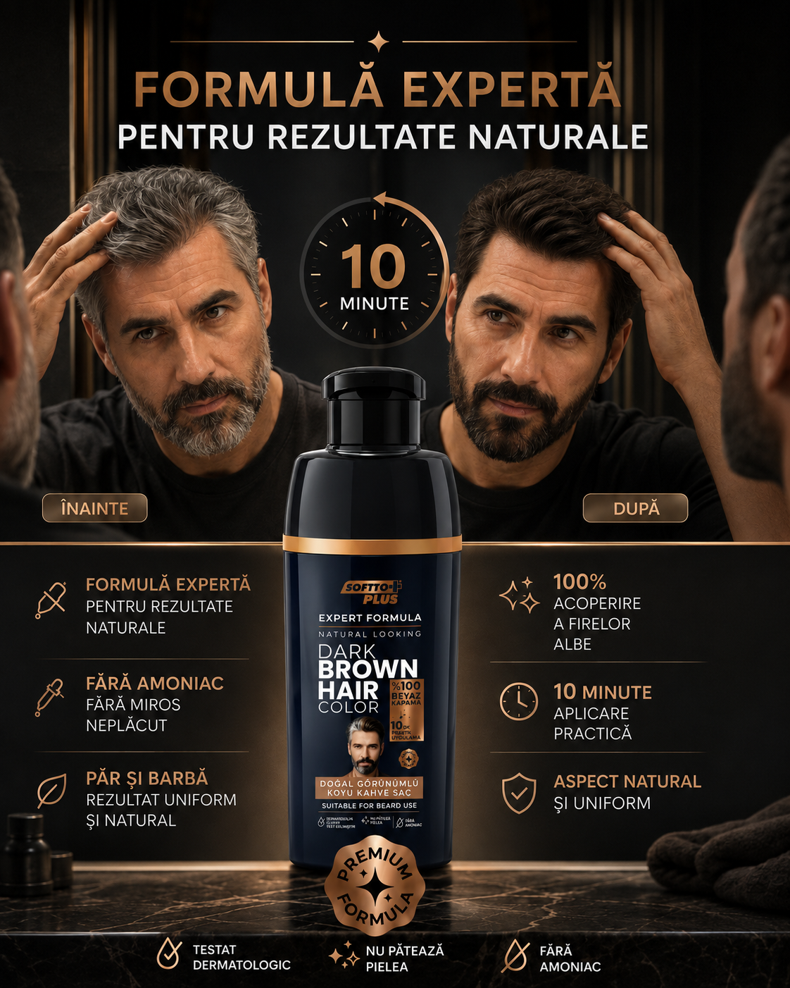 Expert Men Dark Brown Hair Color – Castaniu Închis în 10 Minute pentru Păr și Barbă