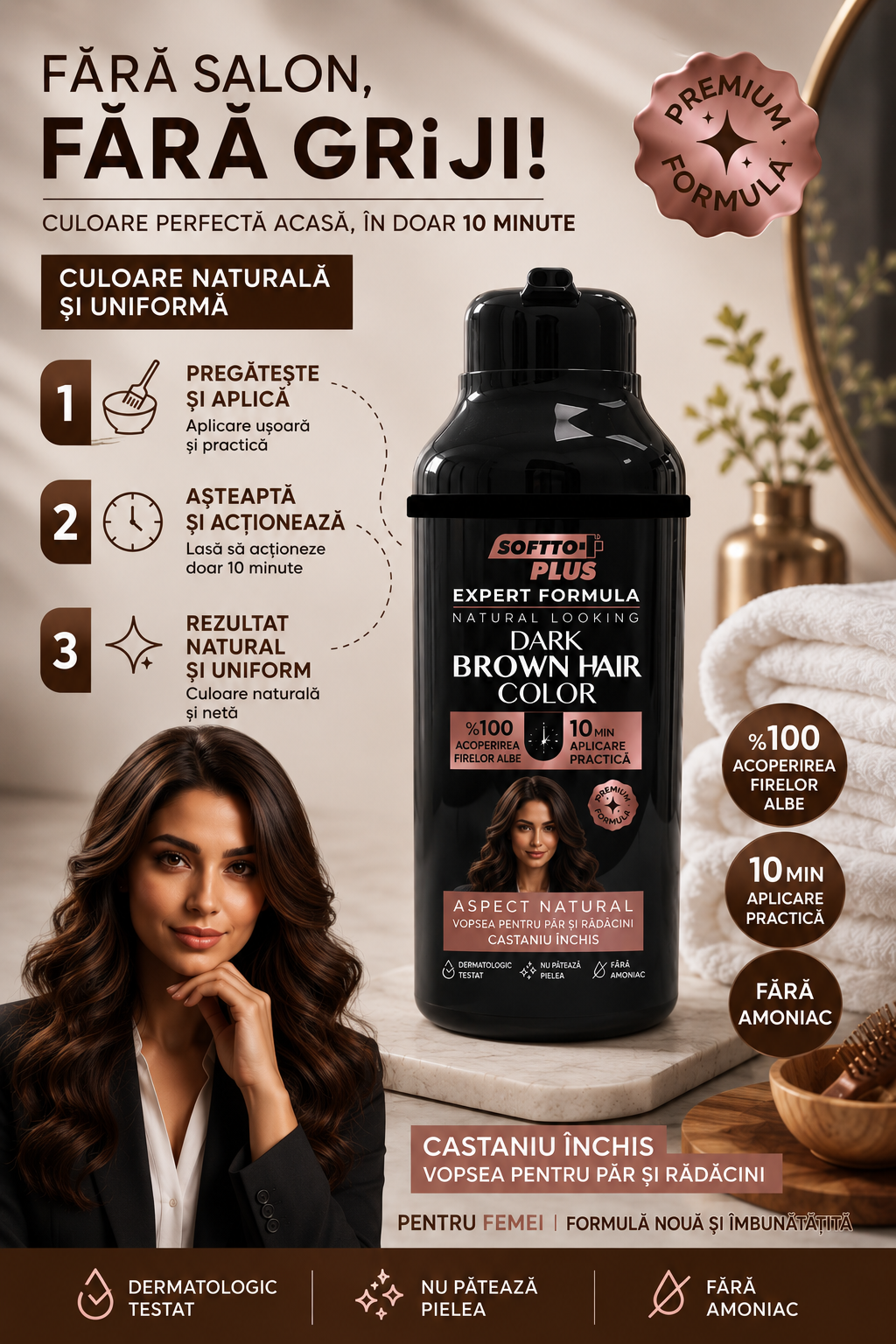 Expert Woman Dark Brown Hair Color – Castaniu Închis în 10 Minute pentru Femei