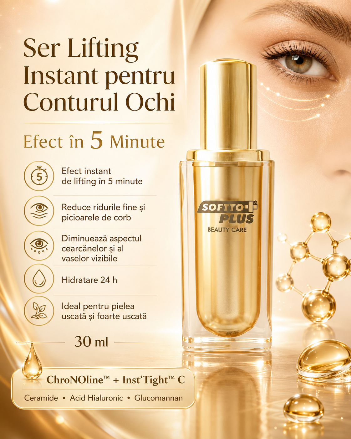 Instant Lifting Serum for the Eye Contour, 30 ml – Effect in 5 Minutes
