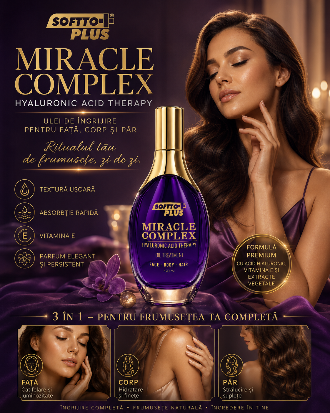 Miracle Complex – Ulei cu Acid Hialuronic pentru Față, Corp și Păr, 120 ml