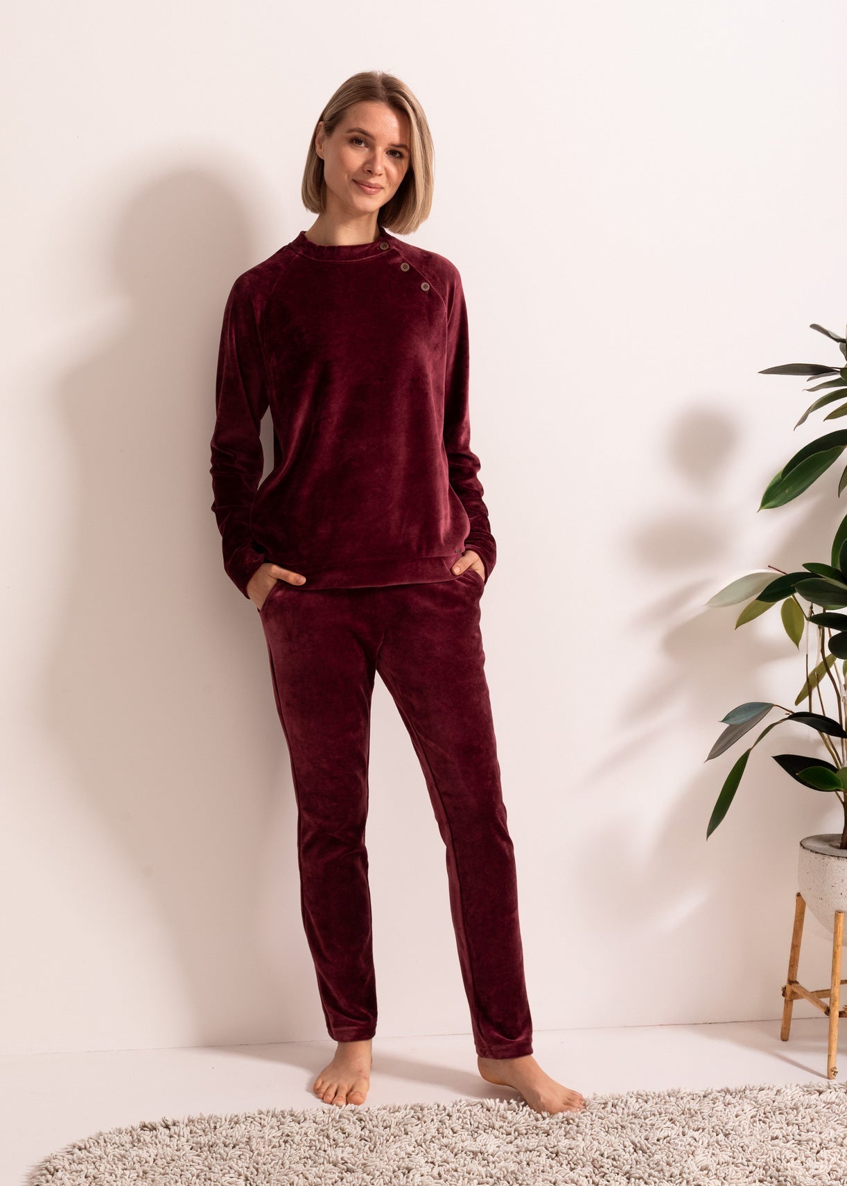 Pantaloni Damă Velvet Bordo