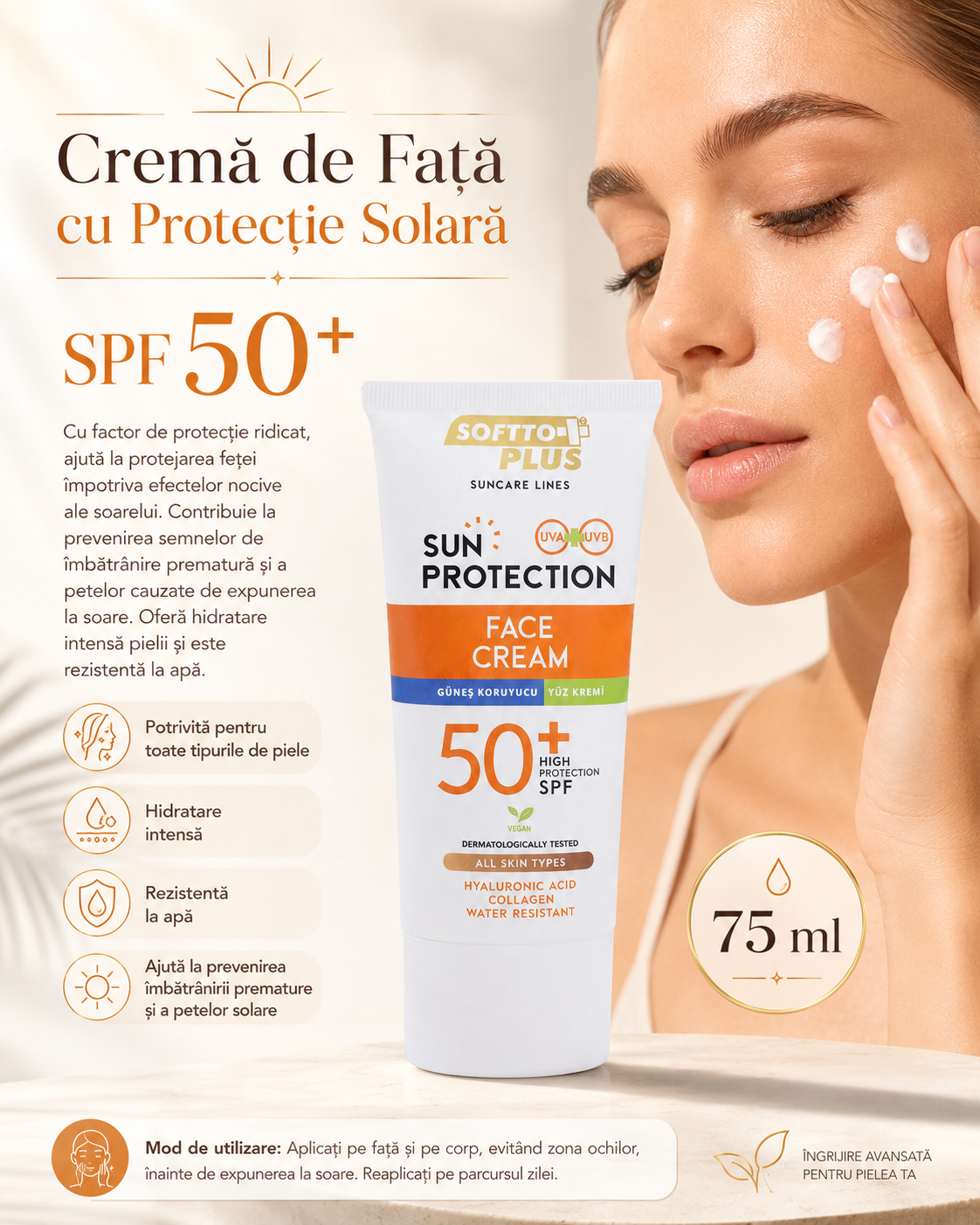 Cremă de Față cu Protecție Solară SPF 50 – 75 ml